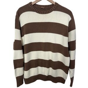 John Galt Brown Cream Stripe Knit‎ Crewneck Sweater Cotton Brandy Melville